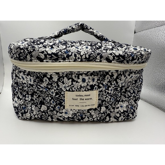 Gosect Handbags - Floral Quilted Travel Cosmetic Bag Makeup Toiletry Organizer Zipper Handle Case